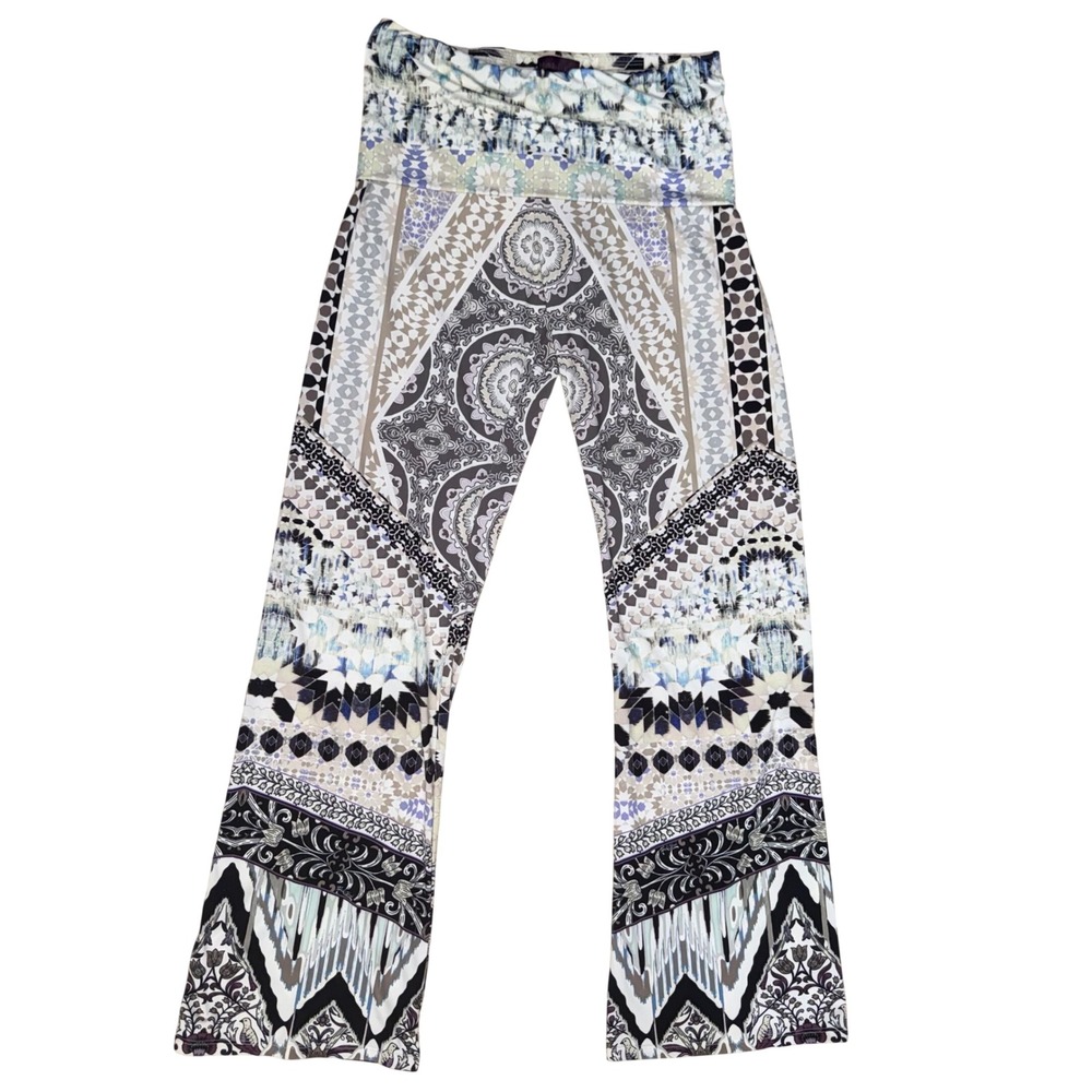 Hale Bob Bohemian Mixed Print Wide Leg Pants High Waist Palazzo Leggings